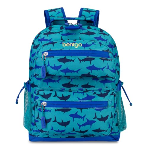 Bentgo Kids Backpack - Lightweight 14” Backpack in Fun Prints for School, Travel, & Daycare, Ideal for Ages 4+, Roomy Interior, Durable & Water-Resistant Fabric, & Loop for Lunch Bag (Shark) - color: Shark