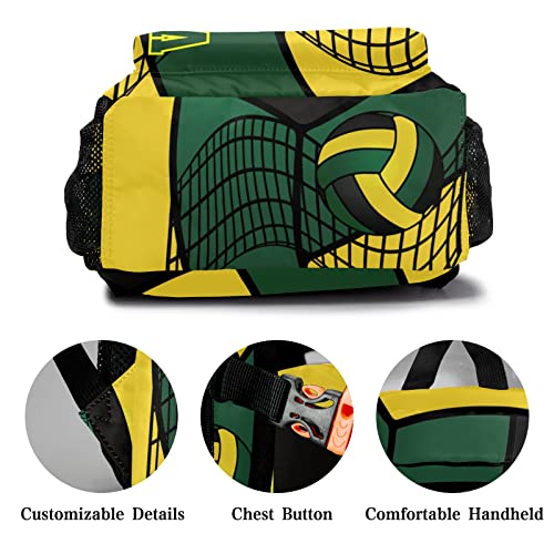 Volleyball Green Gold Black Backpack Shoulder Shopping Bag Travel Casual Bags with Name Text - color: Backpack 20