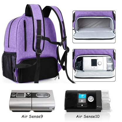 CURMIO CPAP Travel Backpack Compatible with ResMed AirSense 9, AirSense 10, AirSense 11, Philips System One, CPAP Carry On Bag for CPAP Machine and Supplies (Purple, Patent Design) - color: Purple