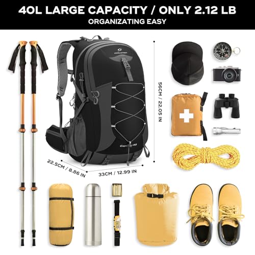 Maelstrom Hiking Backpack,Camping Backpack,40L Waterproof Hiking Daypack with Rain Cover,Lightweight Travel Backpack,Black - color: 40l Black, size: 40l
