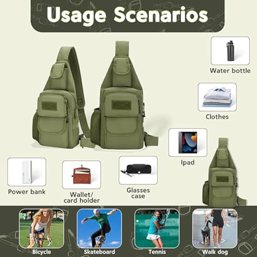 Sling Bag Crossbody Backpack for Men Women Travel Outdoor Camping (Army green) - color: Army Green