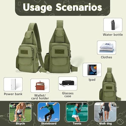 Sling Bag Crossbody Backpack for Men Women Travel Outdoor Camping (Army green) - color: Army Green