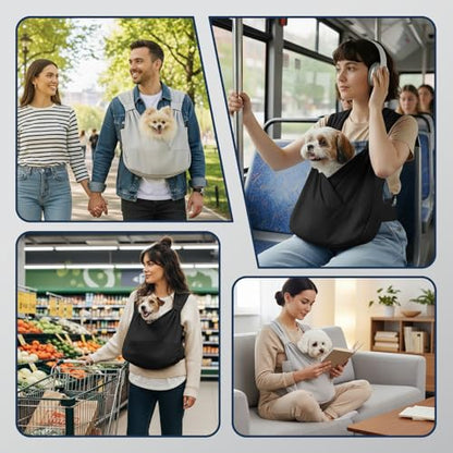 Dog Sling Carrier for Small Dogs with Bottom Support, Adjustable Pet Front Dog Carrier-Padded Straps Reducing Back Neck Pain, Anti-Anxiety Backpack for Travel Hiking Camping, Hands Free (Grey,S)