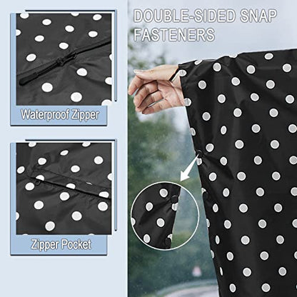 Fashion Hooded Rain Poncho Waterproof Raincoat Jacket with pocket for Women/Men/Adult - color: Black Dot