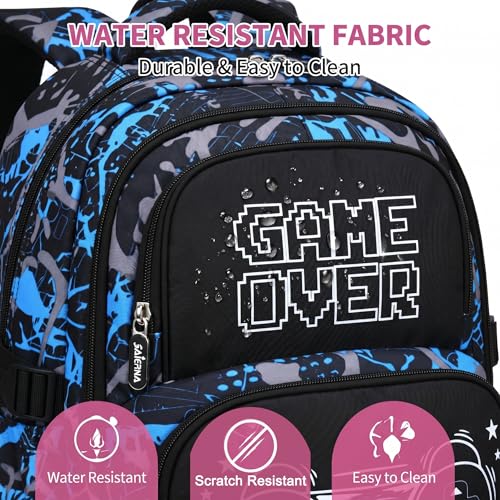 3PCS Kids Backpack Set, School Backpack with Lunch Bag & Pencil Case, Lightweight Waterproof Bookbag for Kids (Gamer Black Blue) - color: Gamer Black Blue