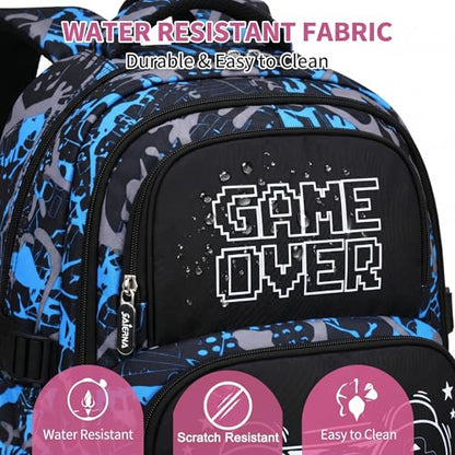 3PCS Kids Backpack Set, School Backpack with Lunch Bag & Pencil Case, Lightweight Waterproof Bookbag for Kids (Gamer Black Blue) - color: Gamer Black Blue