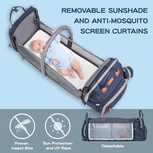 JOYCE Diaper Bag Backpack with Changing Pad, Water-Resistant, Large Blue | Portable changing pad, insulated bottle pockets, stroller straps, pacifier case, Multi-Compartment storage - color: Blue