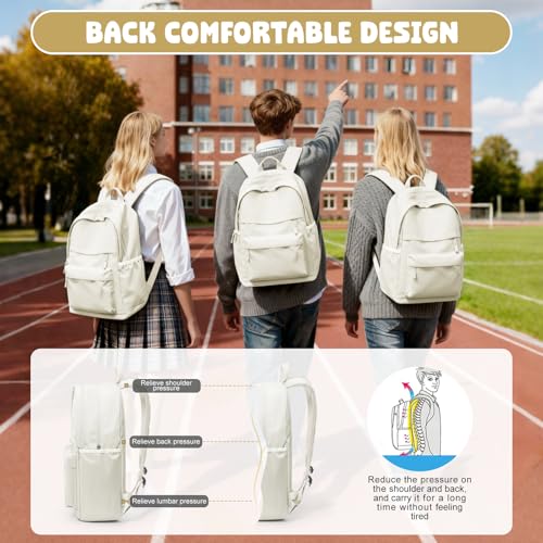VECAVE School Backpack Beige College High School Bags backpack for Boys Girls Teens Waterproof Bookbag Casual Lightweight Travel Rucksack Daypack Backpacks for Men Women - color: A1-beige