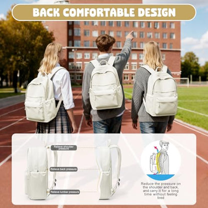 VECAVE School Backpack Beige College High School Bags backpack for Boys Girls Teens Waterproof Bookbag Casual Lightweight Travel Rucksack Daypack Backpacks for Men Women - color: A1-beige