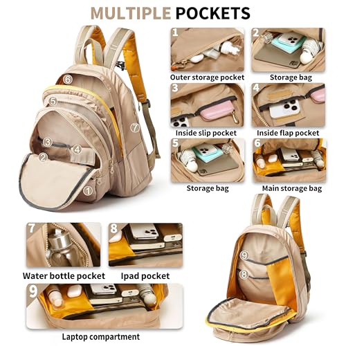 Casual Canvas Backpack for Women Large Capacity Vintage Campus Daypack and Travel Backpack (Beige)