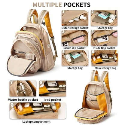 Casual Canvas Backpack for Women Large Capacity Vintage Campus Daypack and Travel Backpack (Beige)
