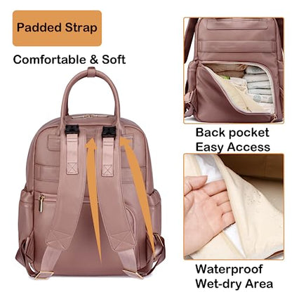 Leather Diaper Bag Backpack for Women with Multiple Pockets,Laptop Compartment and Changing Pad. - color: Purple