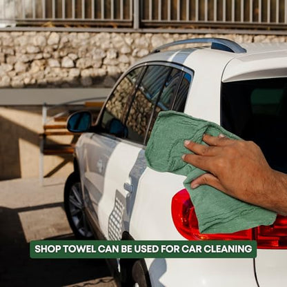 Cotton Shop Towels Cleaning Rags 108 Pack, 12x14 Inch 100% Cotton Bulk - Dye-Free Lint-Free Shop Rags Cleaning Cloths for Bar, Car, Garage, Automotive and Kitchen - Green - color: Green - 108 Pack