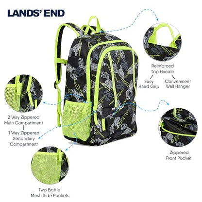 Lands' End Unisex Kids Large ClassMate Lightweight Durable Elementary School Backpack, Black Highlight - color: Black Highlight