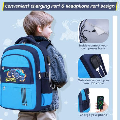 ACESAK Boys Backpack - 3PCS Cool Luminous Backpack for Boys School Backpacks for Kids Kindergarten Elementary Preschool Middle School Bags with Lunch Box Pencil Case Set (Off-road Vehicle) - color: Blue Vehicle