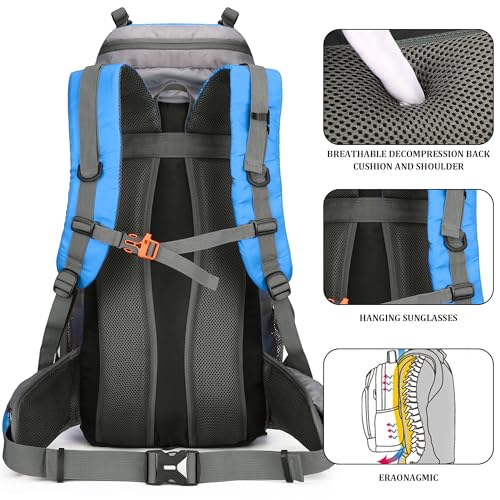 75L Hiking Backpack with Rain Cover Waterproof Camping Backpack Shoes Warehouse for Men Women, Frameless - color: Blue, size: 60L