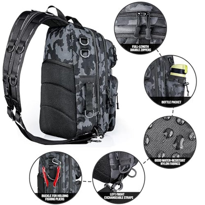 PLUSINNO Fishing Backpack, Fishing gear,Tackle Bag, Water-Resistant Bag with Rod Holder, Ideal Gifts for Men - color: Black Bag With 2 Boxes (No Rod)