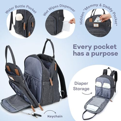 RUVALINO Diaper Bag Backpack-Expandable Baby Bag with up to 50% Capacity -Baby Essentials Bag with Changing Pad Insulated Bottle Holders & Pacifier Case, Waterproof, Dark Gray XL - color: Dark Gray