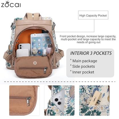 ZOCAI Backpack Purse for Women Fashion Backpack Purses PU Leather Daypacks Anti-Theft Shoulder Bag Satchel Purse - color: X-forest Life-apricot