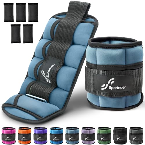 Sportneer Adjustable Ankle Weights for Women and Men 7 lbs/Pair Adjustable Leg Weights with Secure Straps, Strength Training Weighted for Yoga, Walking, Running, Aerobics, Gym, Physical Therapy - color: Dusty Blue