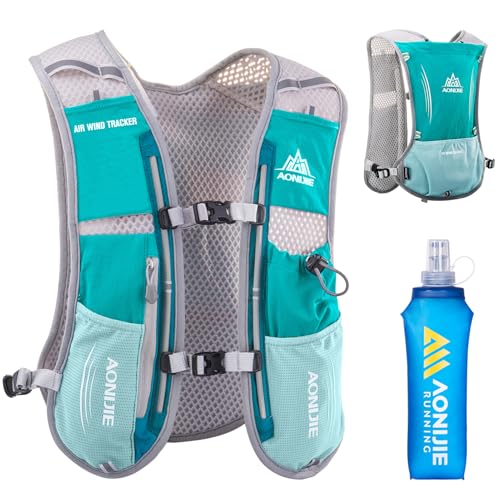 Azarxis Running Water Bottles Flask BPA Free Leakproof Hydration Vest Packs Waist Belt Replacement for Triathlon Marathon Hiking Cycling Climbing Runner - color: #4 Mint Blue (5L) with a 500ml Soft Flask