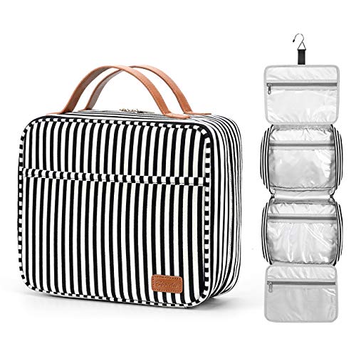 Bosidu Hanging Travel Toiletry Bag,Large Capacity Cosmetic Travel Toiletry Organizer for Women with 4 Compartments & 1 Sturdy Hook,Perfect for Travel/Daily Use/Christmas - color: M-black