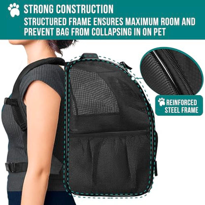 PetAmi Dog Backpack Carrier for Small Medium Dogs Large Cats up to 18 lbs, 2 Side Entry, Structured No-Collapse Frame, Airline Approved Ventilated Pet Backpack for Hiking Camping Travel Vet, Black - color: Black