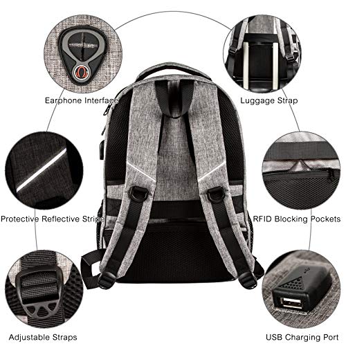 OPACK Travel Laptop Backpack, Business Anti Theft Slim RFID Blocking pocket Durable 15.6 Inch Laptops Backpack, USB Charging Port, Water Resistant College Laptop Bag