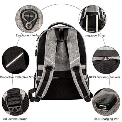 OPACK Travel Laptop Backpack, Business Anti Theft Slim RFID Blocking pocket Durable 15.6 Inch Laptops Backpack, USB Charging Port, Water Resistant College Laptop Bag