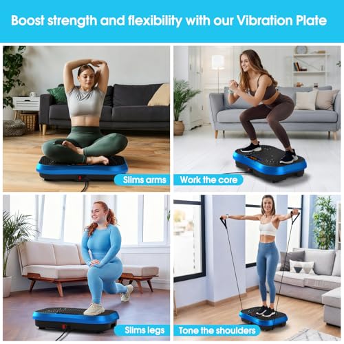 SoftGym Waver Vibration Plate Exercise Machine for Lymphatic Drainage Weight Loss,120 Speed Levels Vibrating Platform with Resistance Bands,Full-Body Workout Equipment for Muscle Activation - style: Slim- Royal Blue