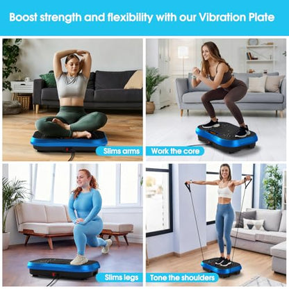 SoftGym Waver Vibration Plate Exercise Machine for Lymphatic Drainage Weight Loss,120 Speed Levels Vibrating Platform with Resistance Bands,Full-Body Workout Equipment for Muscle Activation - style: Slim- Royal Blue