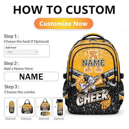 Girls Backpack Personalized Cheers Backpack for School, 17 Inch Kids Back to School Gift Glitter Initial Daypack for Team Camp Picnic Travel Gym - color: Orange