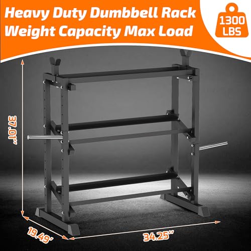 PLKOW Adjustable 3-Tier Dumbbell Rack with Barbell & Weight Plate Storage for Home Gym, Heavy Duty Steel Weight Rack Stand, Angle Height Width Adjustable Gym Organizer - color: Jet Black