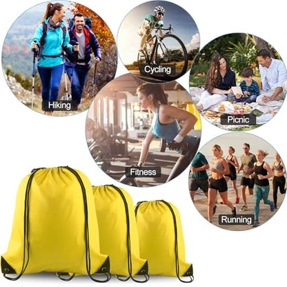 PLULON 15 Pcs Yellow Drawstring Bags, Drawstring Backpack Bulk, Modern Casual Gym Backpack Bags for Yoga Traveling Outdoor Sports - color: Yellow
