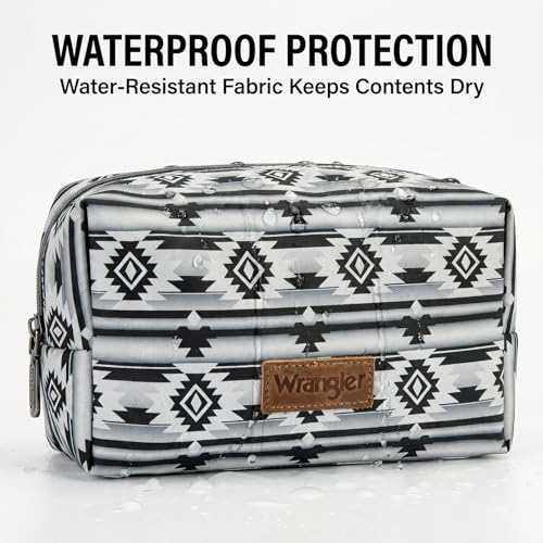 Montana West X Wrangler Travel Makeup Bag Waterproof Cosmetic Bag Portable Makeup Pouch for Women Large Toiletry Bag - color: Black