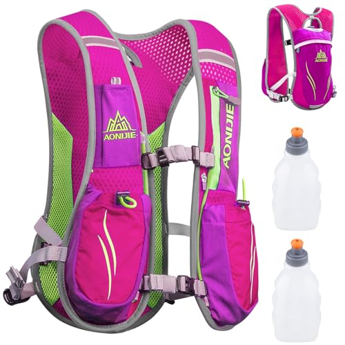 Azarxis Hydration Running Vest Backpack Pack 5L 5.5L for Women and Men Jogging Trail Race Marathon Cycling Hiking - color: #2 Rose Red (5.5L) - with 2 Water Bottles (250ml)