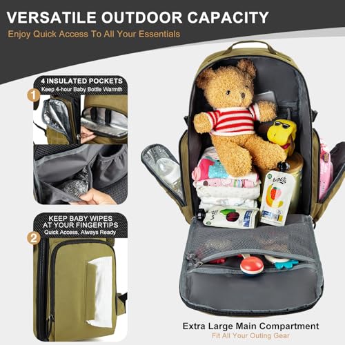 MIRACOL Military Diaper Bag for Dad - Tactical Style Baby Backpack with MOLLE & Changing Pad - 14 Compartments Rugged Design for Outdoor Travel Camping Tan - color: Khaki W/ Changing Mat