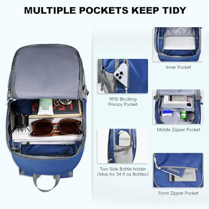 Seektop Lightweight Packable Hiking Backpack Water Resistant Expandable 20L-28L for Women Men, RFID Day Pack for Travel - color: Blue