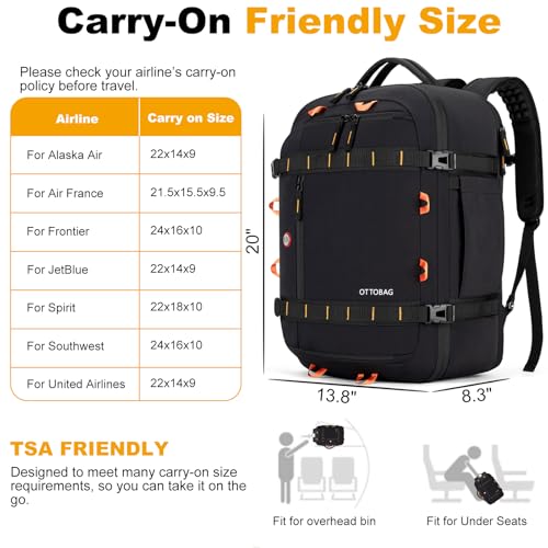 40L Travel Backpack,TSA Approved Carry On Backpack,Business Work Bag with Wet/Dry Compartment, Fits 17.3" Laptop, Duffel Bag for Men Women(Black) - color: Black