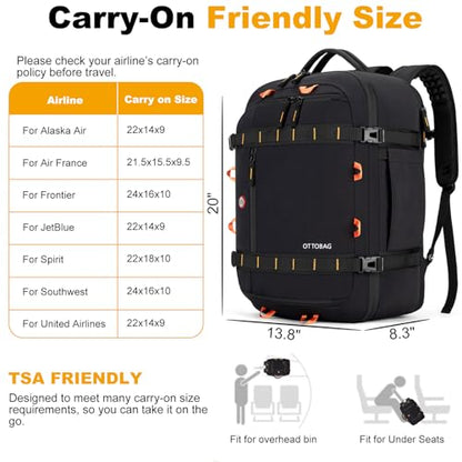 40L Travel Backpack,TSA Approved Carry On Backpack,Business Work Bag with Wet/Dry Compartment, Fits 17.3" Laptop, Duffel Bag for Men Women(Black) - color: Black
