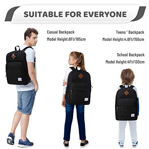VASCHY School Backpack, Water Resistant Casual Daypack Travel Backpack Bookbag for Men Women with Padded Laptop Sleeve Black - color: Black