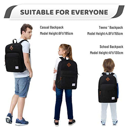 VASCHY School Backpack, Water Resistant Casual Daypack Travel Backpack Bookbag for Men Women with Padded Laptop Sleeve Black - color: Black