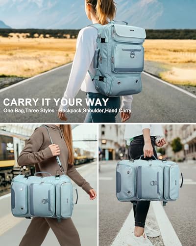 PIJUSHI Carry on Travel Backpack for Women Convertible Duffel Bag Backpack Large Luggage Rucksack Fit 16 Inch Laptop(PE039 Blue) - color: Blue