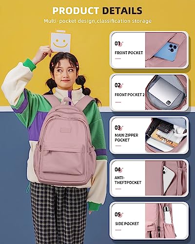 Lightweight School Backpack for Women Men, Laptop Travel Casual Daypack College Secondary School Bags Bookbag for Teenage Girls Boys, Pink - color: B1-pink