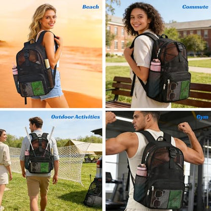 Metaverse Mesh Sports Backpack 20 Inch with Racket Holder for Men Women, Large Travel Gym Beach Backpack with Water Bottle Pockets - color: Black