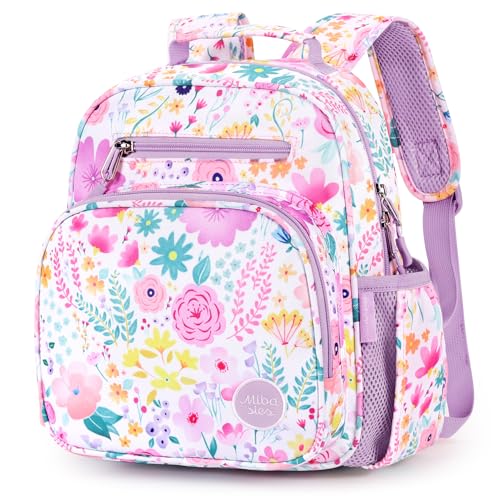 mibasies Toddler Backpacks for Girls 2-4: Little Kid Bookbag for Preschool Prek Daycare Flower Light Purple - color: Flower Light Purple, style: Toddler-12"h(not Fit Folder)