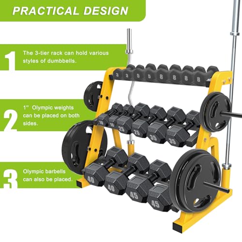 Kipika Heavy Duty 3 Tier Dumbbell Rack Multifunctional, Weight Rack for Dumbbells, Home Gym Equipment, Suitable for Storage of Dumbbell, Kettle Bell, Barbell Plate, Barbell Bar - color: 3 Tier Tilt Shelf