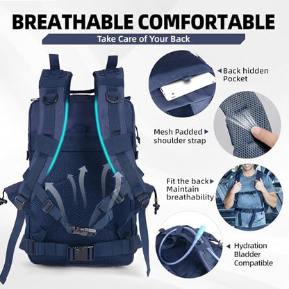 gracedon Tactical Backpack - Military Molle Bag 3 Days Pack for men and Women Large Assault Rucksack 45L (Navy) - color: Navy