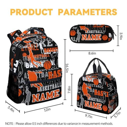 Mercuryelf Custom Basketball Backpack with Lunch Box and Pencil Case, Personalized Elementary Kindergarten School Bookbags for Boys Kids with Name, Set of 3 - color: Basketball-1-3