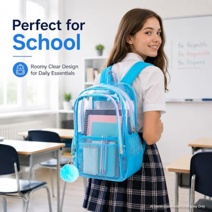 gxtvo Clear Backpack, Heavy Duty Transparent Bookbag, See Through Backpacks for Women Men | Heavy Duty - color: Chic Sky Blue Clear Backpack